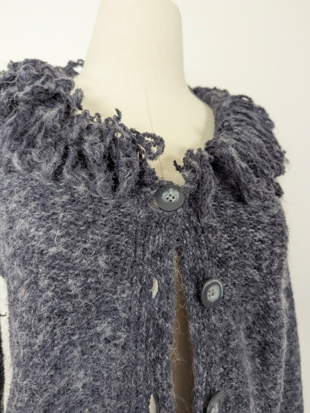 90's Grey Knit Cardigan Fringe Size Small Long Sleeve - Picture 6 of 11